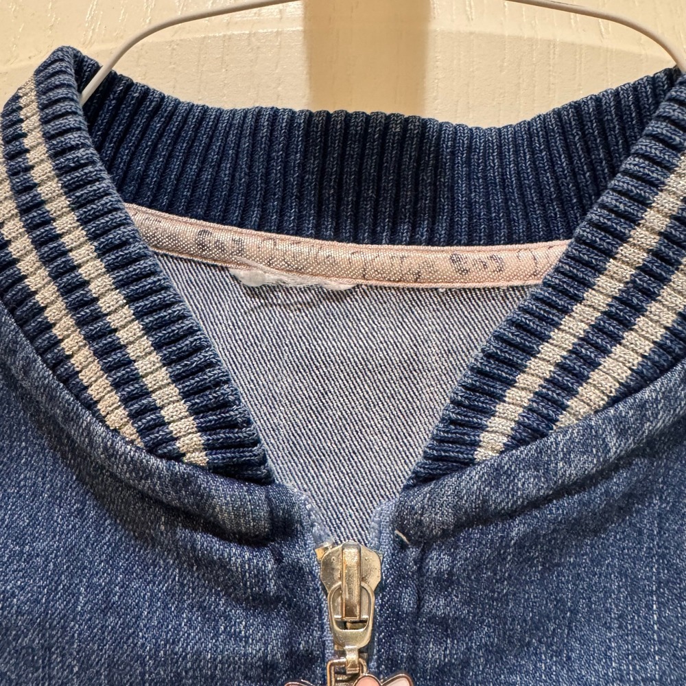 Vtg Kids Girls Hello Kitty 5T Denim Bomber Jacket Blue Sequin Bow Zipper Charm - Picture 5 of 16